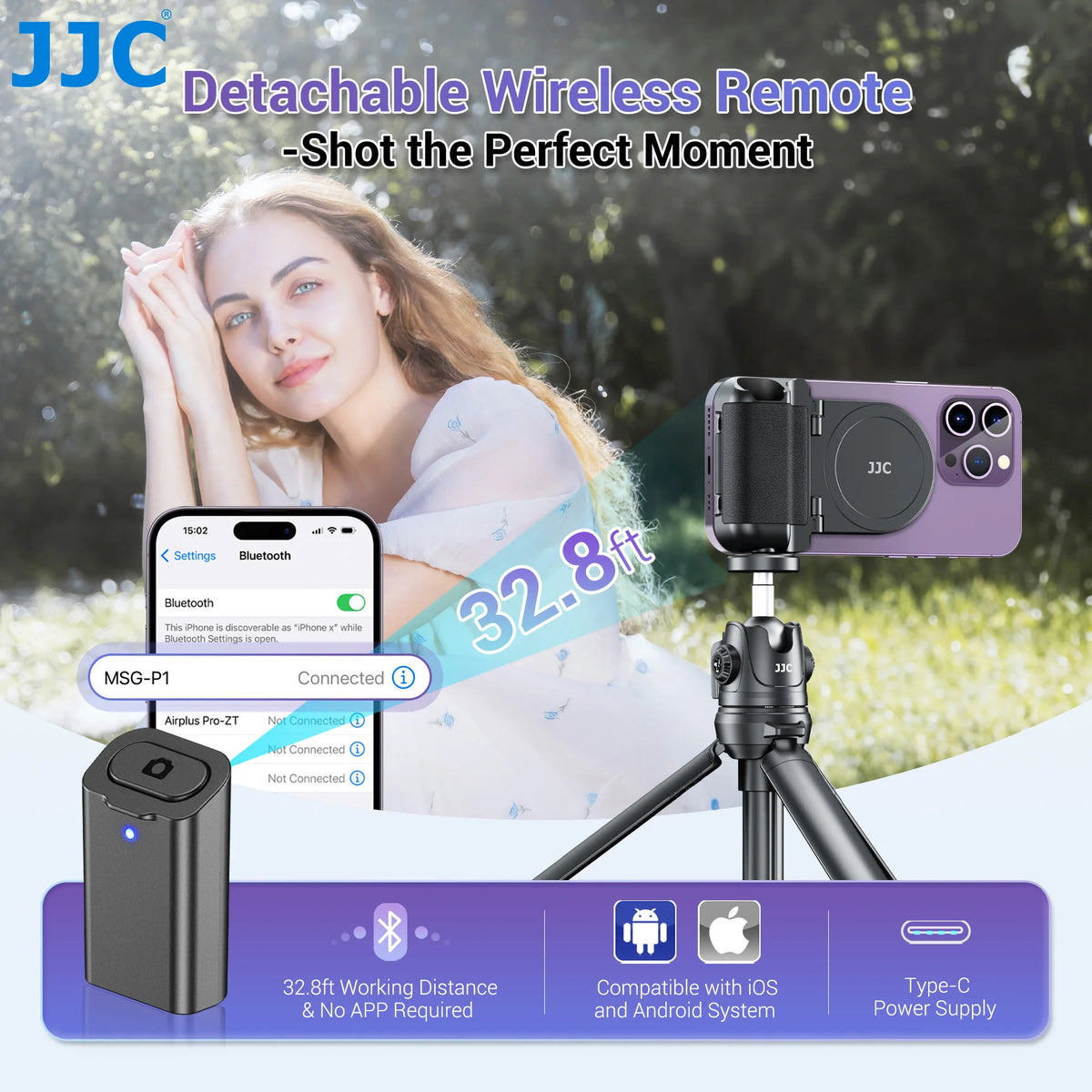 JJC Magnetic Snapgrip Phone Hand Grip Magsafe Handheld Bluetooth Remote Control Handle Shutter Phone Tripod Mount for Vlog